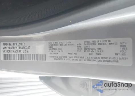 2022 Ram 1500 Limited from USA, damaged, VIN 1C6SRFHT0NN247360